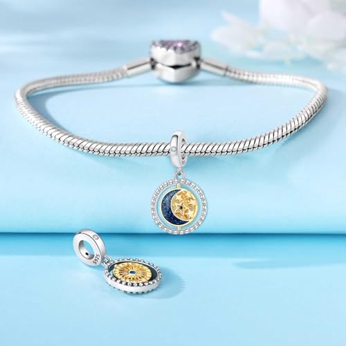 925 Sterling Silver Charms for Bracelets and Necklace Religious Cross Pendants Praying Hands, Bible, Virgin Mary, Jesus, Church Bead Jewelry - color: Star - Moon Charms