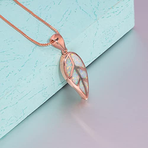 CiNily Opal Leaf/Flower Pendant Necklace for Women Silver Plated Jewelry Gift - color: Pink