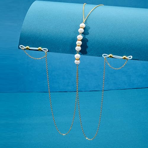 QWALIT Fake Nipple Piercing for Women Nipple Chain non Piercing Adjustable Elastic Nooses Pearl Cute Gold non-Piercing Faux Body Jewelry for Women Comfortable Valentine's Day