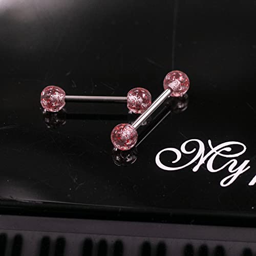 VERAMI 14G Stainless Steel Heart Nipple Rings and Barbell - Butterfly, Starlight Acrylic Ball, Tongue Rings for Women and Men - color: RED-CZ