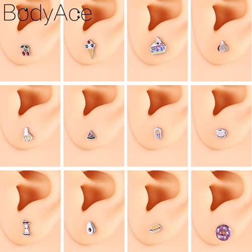 16G/18G Stud Piercings Jewelry Food Fruit Lip Studs Labret Ring Surgical Steel Flat Back Earrings for Nose Conch Lip Medusa Tragus Piercing Internal Thread - color: A, size: 1.2mm=16G;Bar Length:8mm