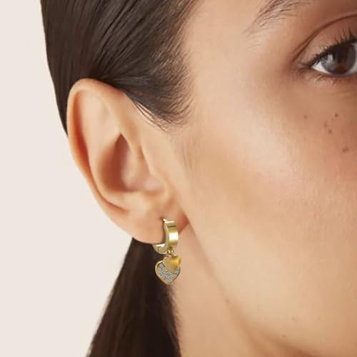 Women's Huggie Hoop Earrings with Small Cute Charm - style: Gold Two Hearts