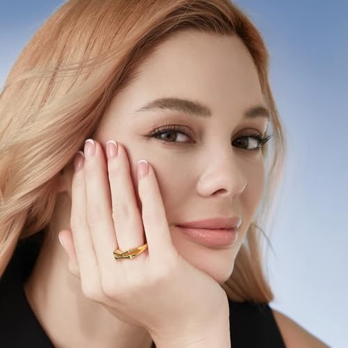 Cicy Bell Initial Rings for Women 18k Gold Plated Adjustable Rings | Open Signet Rings, Bold Letter, Personalized Engraved, For Party - color: Initial-K