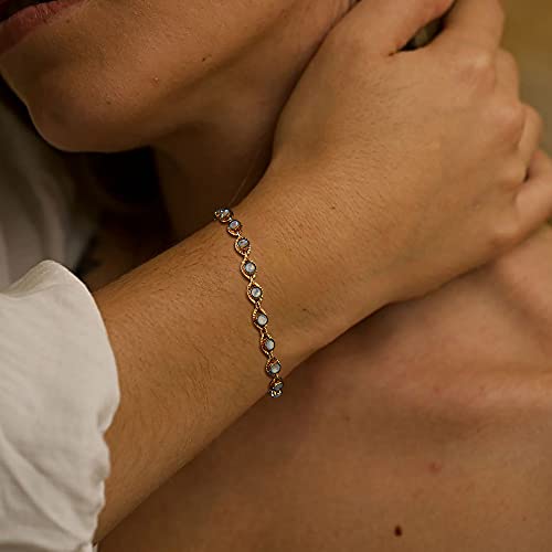 MEVECCO Dainty Chain Bracelets for Women, Layered and Charm Styles | 14K Gold Plated Brass, Select Cubic Zirconia Accents, Single and Multi-Row Structures for Refined Everyday Wristwear - style: Evil Eye 3 Turquoise Bead