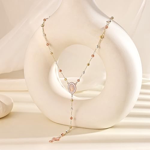 CHESKY Lariat Necklace for Women,14k Gold/Sliver Plated Layered Necklace | Gold/Sliver Long Necklace,Dainty Cross Pendant, Wedding Y-Shaped Drop Chain, Waterproof Jewelry Gift for Women Everyday Wear - style: CrossRosary