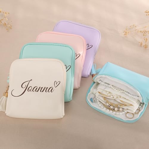 Custom Name Jewelry Travel Case Birthday Gifts for Girlfriend Wife Mom,Teacher Appreciation Gifts for Women Leather Jewelry Pouch Bags Small Teacher Jewelry Box End of Year Teacher Gifts from Student - color: Heart