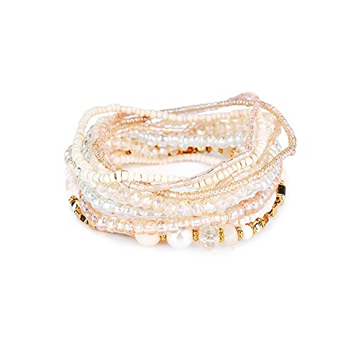 Fuqimanman2020 Bohemian Crystal Beaded Stackable Bracelets Handmade Colorful Crystal Pearl Seed Beads Bracelets for Women Jewelry - color: E