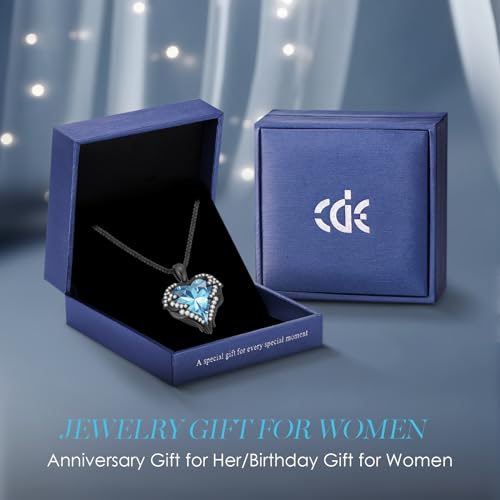 CDE Angel Wings Heart Birthstone Pendant Necklace Gift for Women | Silver/Gold Tone,Ideal Birthday & Anniversary Jewelry Gift for Wife,Girlfriend,Her - color: Black-03-AquamarineLight Blue Birthstone