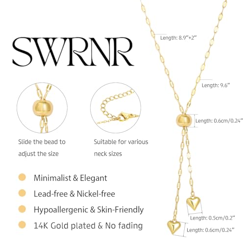 Lariat Necklace for Women, Dainty 14K Gold/Silver Plated Long Necklaces for Women Trendy Simple Layered Y-Shaped Pendant Necklace Adjustable Fashion Jewelry Gift - color: Gold, style: Heart Pendant