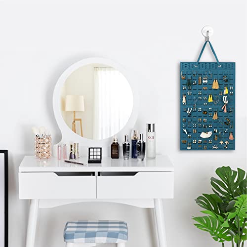Resovo Hanging Earrings Organizer, Wall Earring Holder with 20 Hooks, Holds Up To 300 Pairs, Compact Design, Soft Material-Dark Green - color: Dark Green, size: 22.5*13.6 inches