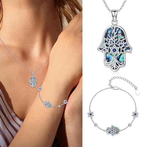 Hamsa Necklace 925 Sterling Silver Evil Eye/Lotus Flower/Star of David/Chai/Yin Yang Hamsa Hand Pendant Jewelry Hand of Fatima Gifts for Women - style: Star of David
