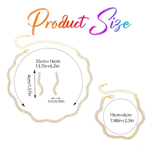 Aukmla Rhinestones Bridal Wedding Jewelry Set Choker Necklaces Earrings Bracelet Sets Prom Jewelry for Women and Brides - color: Gold
