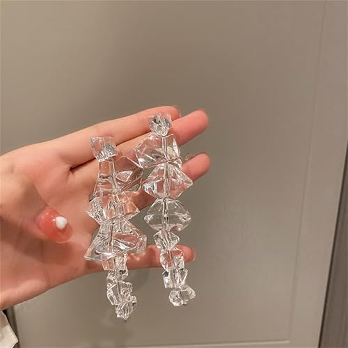 Ice Cube Acrylic Earrings Funny Irregular Clear Crystal 3D Long Transparent Square Geometric Lightweight Dangle Drop Earrings for Women Minimalist Hot Summer Holiday Christmas Unique Trendy Jewelry Gifts - style: Long ice cube earring