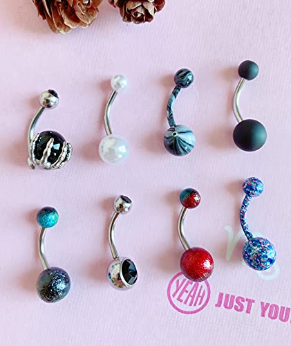 24-50Pcs 14G Stainless Steel Belly Button Rings for Women CZ Screw Navel Bars Body Piercing Jewelry - color: D: 32pcs