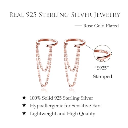 Reffeer Solid 925 Sterling Silver Minimalist Cuff Earrings Chain for Women Cartilage Wrap Earrings Helix Cuffs - color: D-Rose Gold