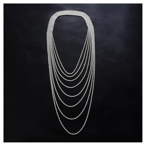 Multi Layer Rhinestone Back Drop Necklace, Silver Gold Layered Tassel Back Chain, Crystal Back Necklace Jewelry for Bridal Wedding, Evening Party, Open Back Jewelry for Women Dress - color: Silver
