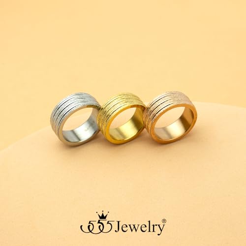 555Jewelry 4mm Sandblast Stainless Steel CZ Wedding Band Ring for Women & Men - color: Rose Gold Style 4