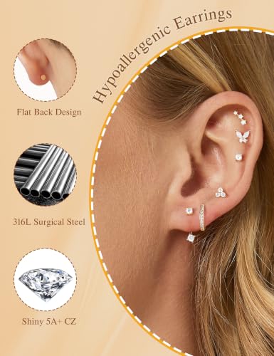 M MOOHAM Hypoallergenic Earring Jacket Stacks - 7 Pairs 14K Gold Plated Flat Back Earrings Dainty Huggie Hoop Cartilage Helix Earring Jacket, Fashion Accessories Western Jewelry Gifts - color: 14K Gold Plated
