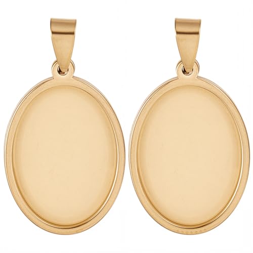 1 Box 10Pcs Oval Cabochon Blanks Gold Pendant Trays 304 Stainless Steel 18 x 25mm Photo Cameo Resin Blank Cabochons Bezel Base Settings for Jewelry Making Earrings Bracelet Necklace DIY Craft - style: gold oval