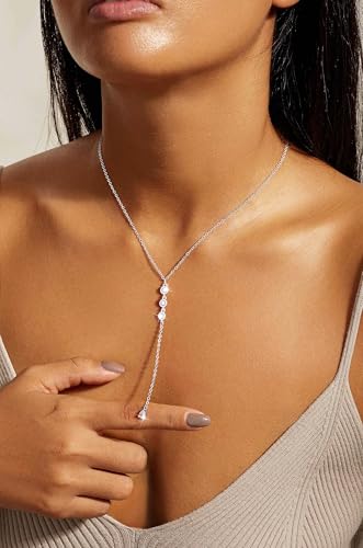 Lariat Gold Necklaces for Women Trendy Dainty Long Necklace 14k Gold Plated/Silver Layered Drop Beaded Chain Necklaces Y-shaped Pendant Necklace Simple Gold Jewelry Gifts - color: Y Rain-Silver