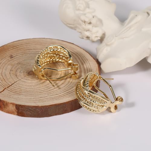 Mytys Two Tone Huggie Hoop Earrings Cross Over Design Twisted Rope Silver Gold Statement Wide Band Clip On Hoops for Women Fashion Jewelry Gift - color: Gold