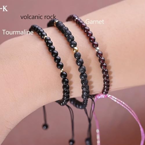 Natural Stone&925 Sterling Silver/18K Gold Anklet,│4MM│9-12 in│, Hand Woven, Adjustable Size - color: Black Tourmaline Anklet,4MM