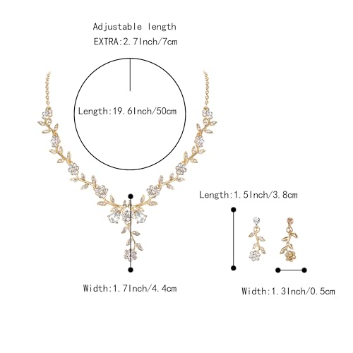 Women's Wedding Jewelry Set for Bride,Prom Bridal Accessories | Bling Crystal,Flower Leaf Cluster,Dangle Earrings Pendant Necklace Set,for Bridesmaid,Party Jewellery - color: 17-Clear Gold-Plated-Base