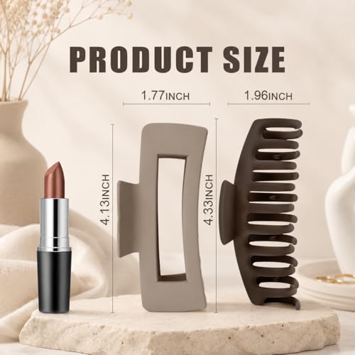 TOCESS Large Claw Clips for Thick Hair: 8 Pack Matte Neutral Hair Clips | 4.3 Inch Big Hair Clips for Curly, Fine, Thin Hair Strong Hold & Non Slip 4 Square + 4 Rounded Jumbo Jaw Clips for Women