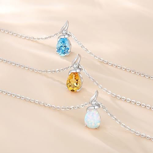 FANCIME 14K Solid White Gold Birthstone Pendant Necklace for Women with Diamond Pear Shaped Teardrop Necklace Birthday Gifts for Mom Women,Sterling Silver Chain 16" + 2" Extender - color: 11-Citrine