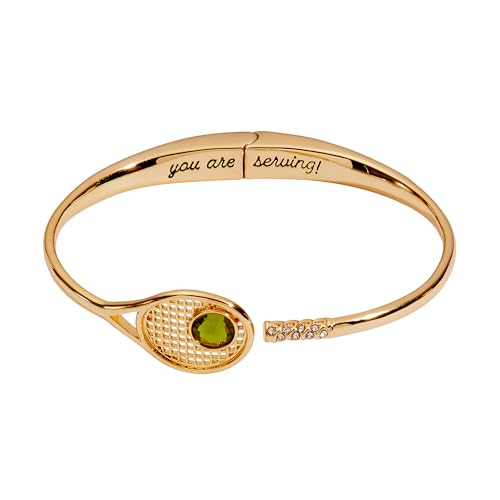 Alex and Ani Tennis Racket Hinge Cuff Bracelet | Country Club Jewelry | Shiny Gold, Brass, Crystal | Preppy Jewelry | Tennis Charm Bracelet