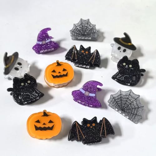 Mistofu Mini Halloween Hair Clip -12PC Small Claw Clips Pumpkin Ghost Bat Spider Shape Hair Claw for Girls, Cute Hair Accessories (mini-Halloween hair clips) - color: mini-Halloween hair clips