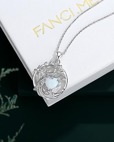 FANCIME Tree of life Birthstone necklace Sterling Silver Pendant Birthstone Necklace Gemstone Anniversary Birthday Jewelry Mothers Day Gifts for Mom Her Wife - color: Oct.-Opal