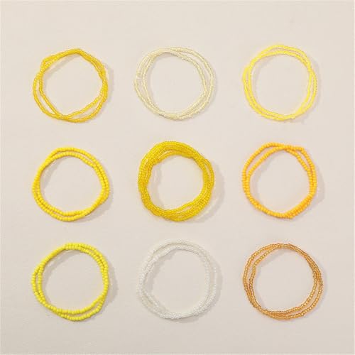 Boho Stackable Seed Beaded Bracelets for Women 18-20Pcs Colorful Handmade Multilayered Rice Bead Bracelet Set Summer Beach Bohemian Jewelry Gift - color: A-Yellow