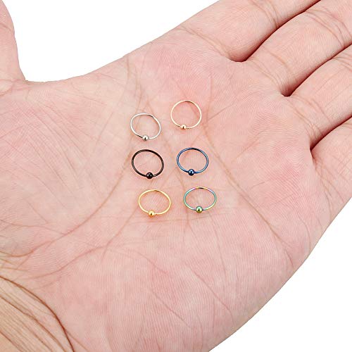 22G Thin Nose Rings Hoops 316L Surgical Steel Captive Bead Septum Nose Hoop Rings Eyebrow Lip Rings Cartilage Helix Rook Daith Earring Piercing Jewelry For Men Women 8mm - color: 6PCS-10MM-Mix Color #2