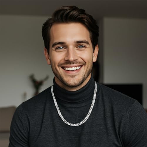 7MM Cuban Link Chain for Men Silver Chains, Silver Mens Chain Necklace,316L Stainless Steel and 14K White Gold /14K Gold Filled, Gold/Silver Chain for Men Necklace - style: 7MM-24 Inch Silver