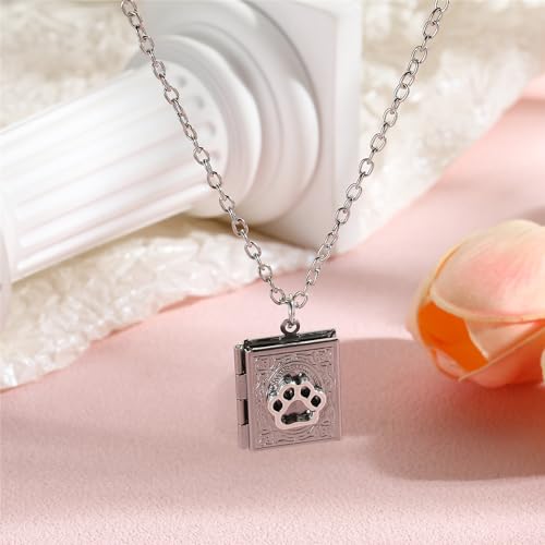 Photo Book Locket Necklace for Women Charm Choker Pendants that Holds Pictures Memorial Jewelry - color: Dog Paw Pattern