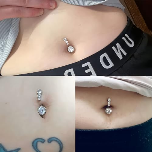 316L Stainless Steel Belly Button Rings Set Hypoallergenic Sparkly Crystal Dangle Navel Piercing Jewelry Shiny Rhinestone Belly Studs with Storage Gift Box for Women