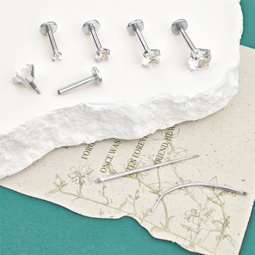 4 Pairs 16G 18G Flat Back Stud Earrings, Hypoallergenic Surgical Steel Set | CZ 2-5mm, internal thread design for nose and tragus piercings use, includes ball grabber tool for easy jewelry changes - color: 18G CZ 2/2/2.5/3mm Silver