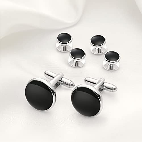 Men's Cufflinks & Tuxedo Studs Set - 316L Stainless Steel Formal Wedding Jewelry, Groomsmen Gift Set with Gift Box - color: 6pcs black