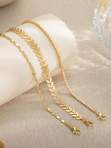 14K Gold/Silver Plated Anklets for Women Layered Anklet Set | Non Tarnish Waterproof Brass Ankle Bracelet, Adjustable Lightweight Dainty Hypoallergenic Chain, Beach Vacation Summer Gift - style: Style1