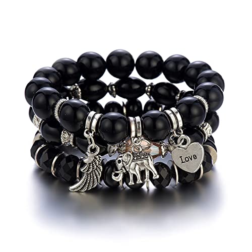 4 Sets Bohemian Stackable Bead Bracelets, Stretch Bangle Charm Jewelry 2 - color: LCS Multicolour 24246