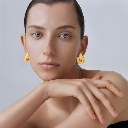 Gold Geometric Drop Dangle Earrings for Women Chunky Trendy Knot Stud Small Twisted Link Earring Jewelry Gift - color: A-Small Matte Gold