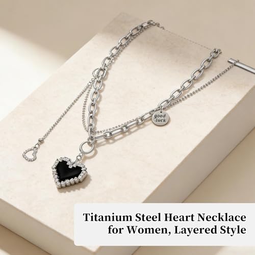 Double Layer Necklace for Women Trendy Layered Jewelry Adjustable Chain Necklace for Daily Wear and Special Occasions - color: Silver Heart