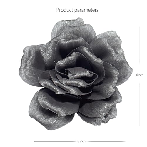 Flash Camellia Flower Brooch Pin for Women Men Elegant Texture Fabric Dahlia Rose Floral Brooches Lapel Pins Dainty Wedding Holiday Party Costume Dress Accessories Jewelry - color: Grey
