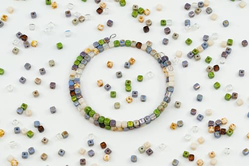 0.88oz (25g) Mix of Small Cute Cube Beads 4mm - Natural Luster Color Mix - color: Cube Luster Mix