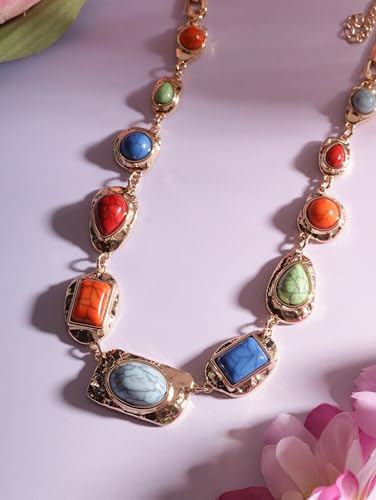 MINACHI Boho Chunky Statement Necklace for Women, Vintage Style with Milky White, Blue and Brown Accents - style: Necklace NECK.002