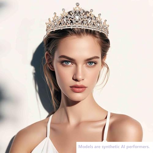 Kamirola - Queen Crown and Tiaras Princess Crown for Women Crystal Headbands for Bridal, Princess for Wedding and Party - color: Gold White