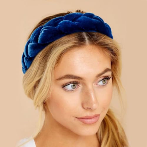 DRESHOW Braided Headbands for Women Velvet Hair Hoop Elastic Criss Cross Hair Bands Accessories - color: 01 Pc Velvet Braided: Sapphire Blue