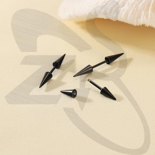 ZS 18Pcs Spike Eyebrow Piercing Jewelry, 16G Curved Barbell Vertical Labret Lip Rings, Spike Tragus Helix Earrings Rook Nose Bridge Rings for Women Men - color: B:Black,straight+curved barbell