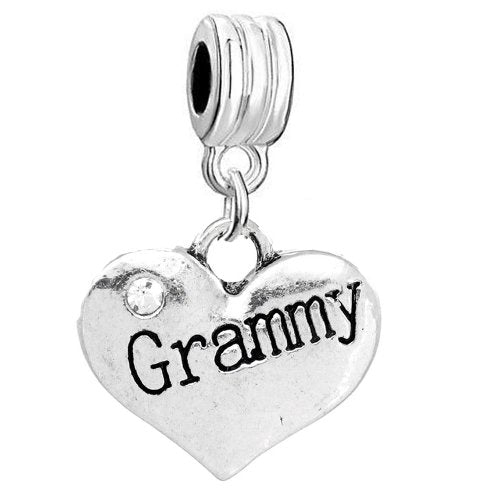 Sexy Sparkles Heart Charm – Fits Snake Chain Bracelets, Compatible with European, Biagi, and Chamilia, Ideal for Friendship and Family Jewelry (2 Pcs Mother Son) - style: Grammy